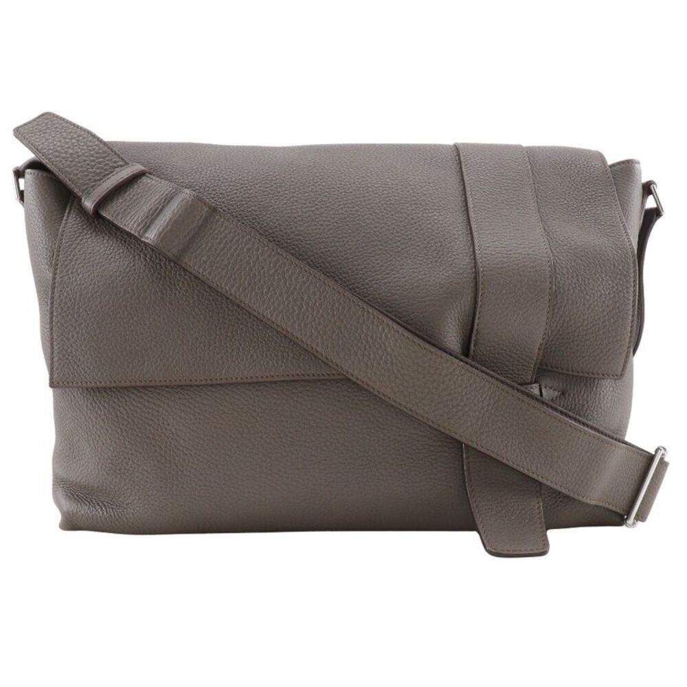 Hermes Alfred Messenger Clemence Gray Leather Handbag